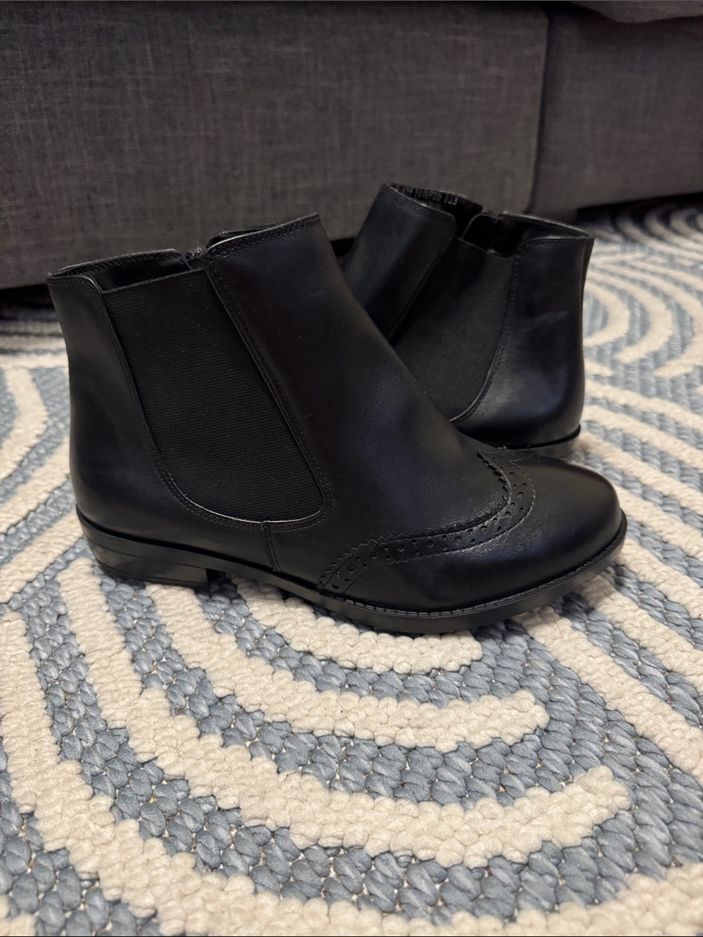 David Tate Black Leather Chelsea Wingtip Ankle Boots Size 9 WW